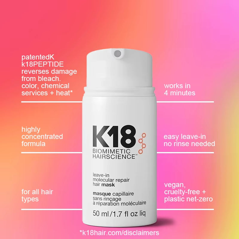 K18 Leave-In Molecular Repair Hair Mask – 4-Minute Treatment to Reverse Damage, Restore Strength & Shine